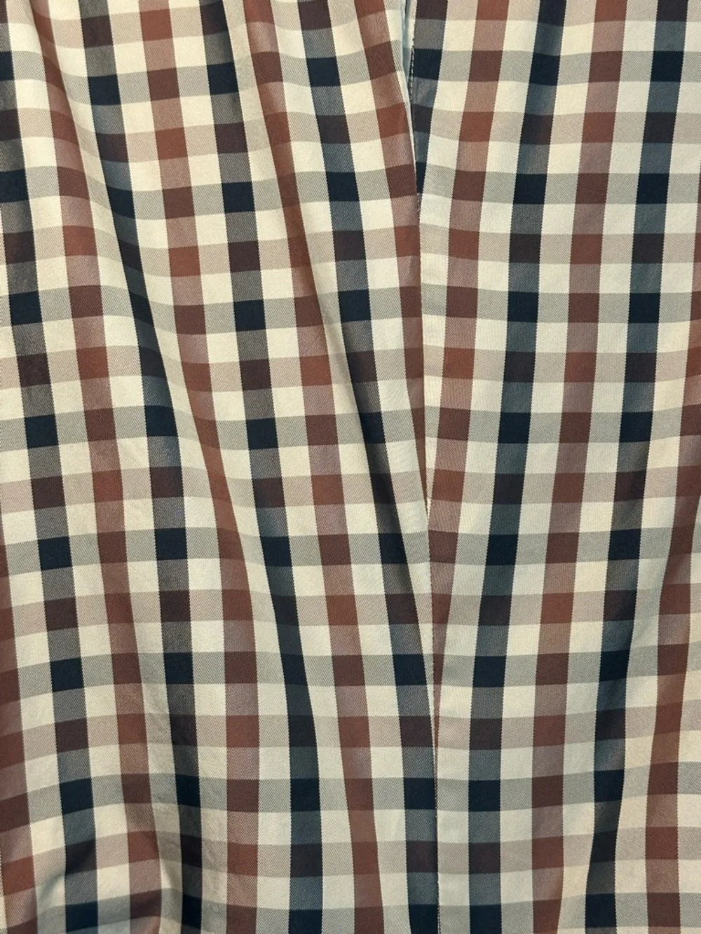Zara Checked Puff-Sleeve V-Neck Blouse in Brown